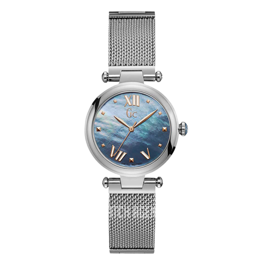 Guess Collection Pure Chic Silver Mesh Stainless Steel Mother of pearl Dial Quartz Watch for Ladies - Y31001L7