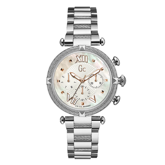 Guess Collection Cable Chic Silver Stainless Steel Mother of pearl Dial Chronograph Quartz Watch for Ladies - Y16001L1