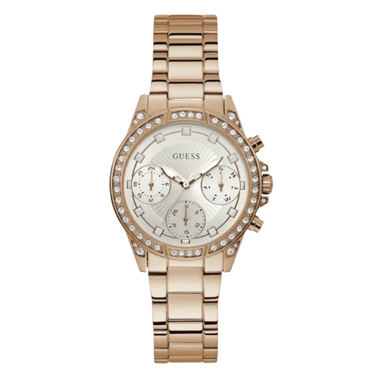 Guess Gemini Rose Gold Stainless Steel Silver Dial Chronograph Quartz Watch for Ladies - W1293L3