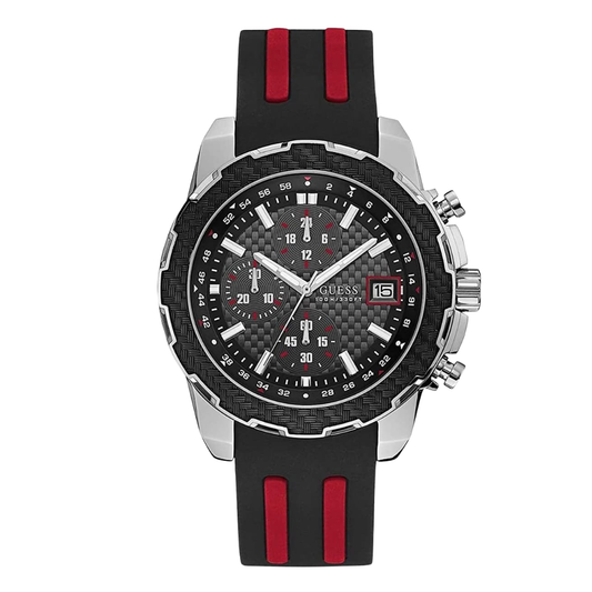 Guess Octane Black Silicone Strap Grey Dial Chronograph Quartz Watch for Gents - W1047G1