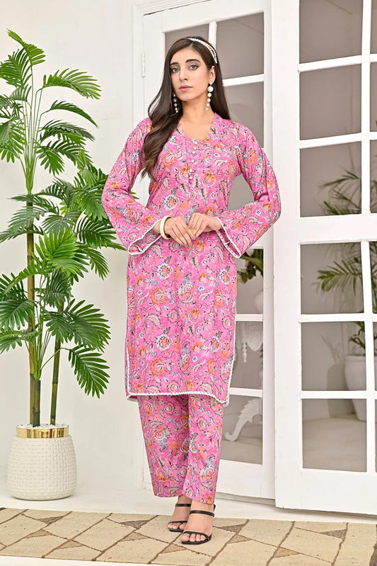 Silcot - Blossom Grace Pink Floral Printed Lawn Kurta Set