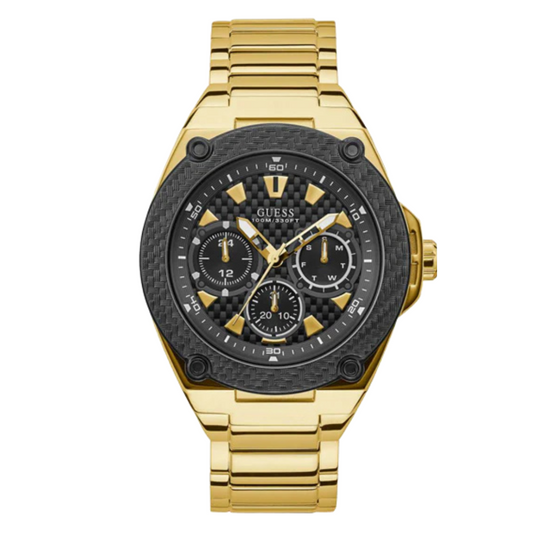 Guess Legacy Gold Stainless Steel Black Dial Quartz Watch for Gents - W1305G2