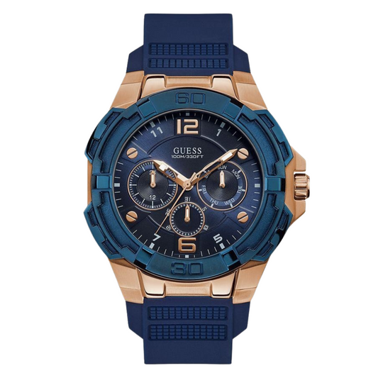 Guess Genesis Blue Silicone Strap Blue Dial Quartz Watch for Gents - W1254G3