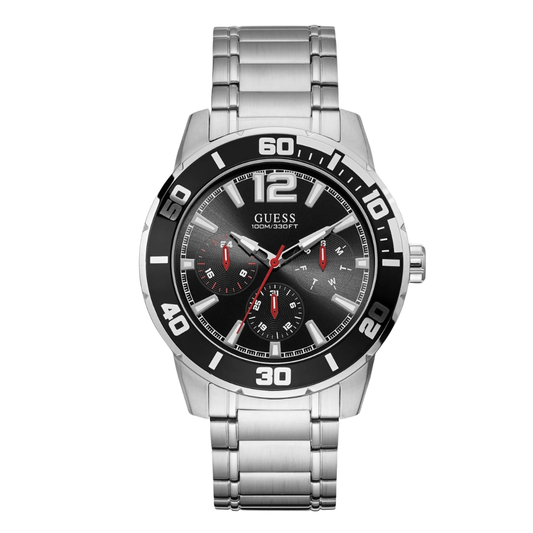 Guess Trek Silver Stainless Steel Black Dial Quartz Watch for Gents - W1249G1
