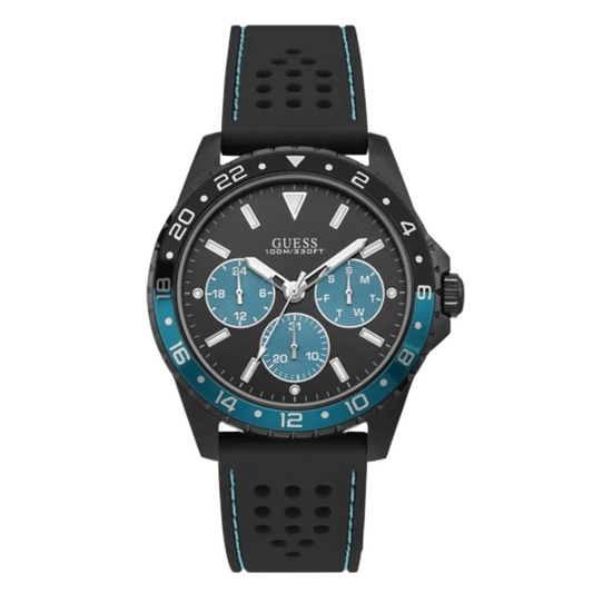 Guess Odyssey Black Silicone Strap Black Dial Quartz Watch for Gents - W1108G5