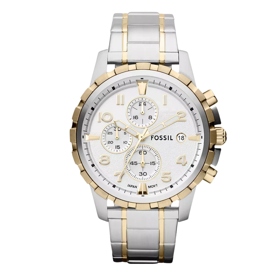 Picture of Fossil Dean Two-tone Stainless Steel Silver Dial Chronograph Quartz Watch for Gents - FS4795 - Available at Raja Sahib