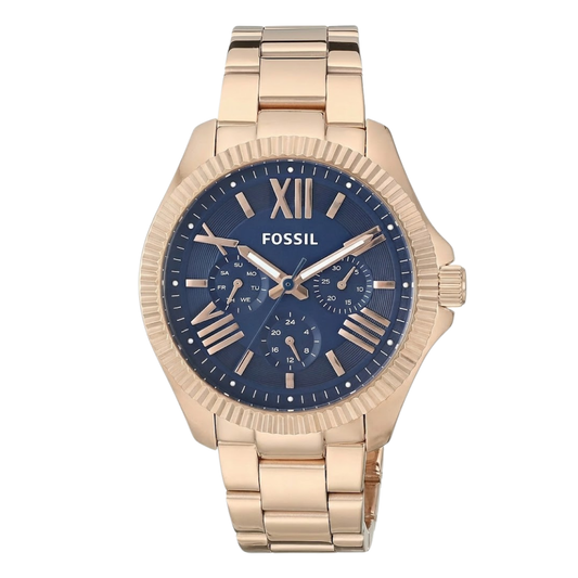 Picture of Fossil Cecile Gold Stainless Steel Blue Dial Quartz Watch for Ladies - AM4566 - Available at Raja Sahib