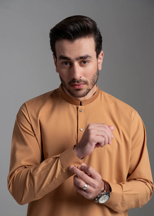Picture of Wash & Wear | Mustard Ban Shalwar Kameez - Available at Raja Sahib