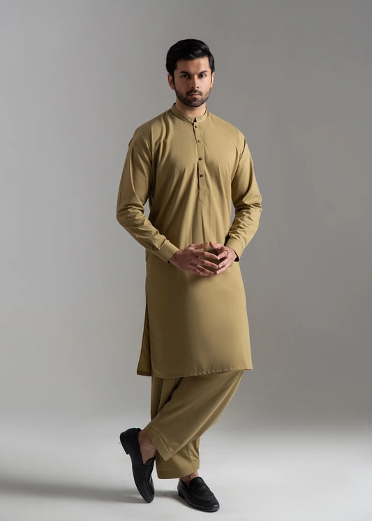 Picture of Wash & Wear | Olive Ban Shalwar Kameez - Available at Raja Sahib
