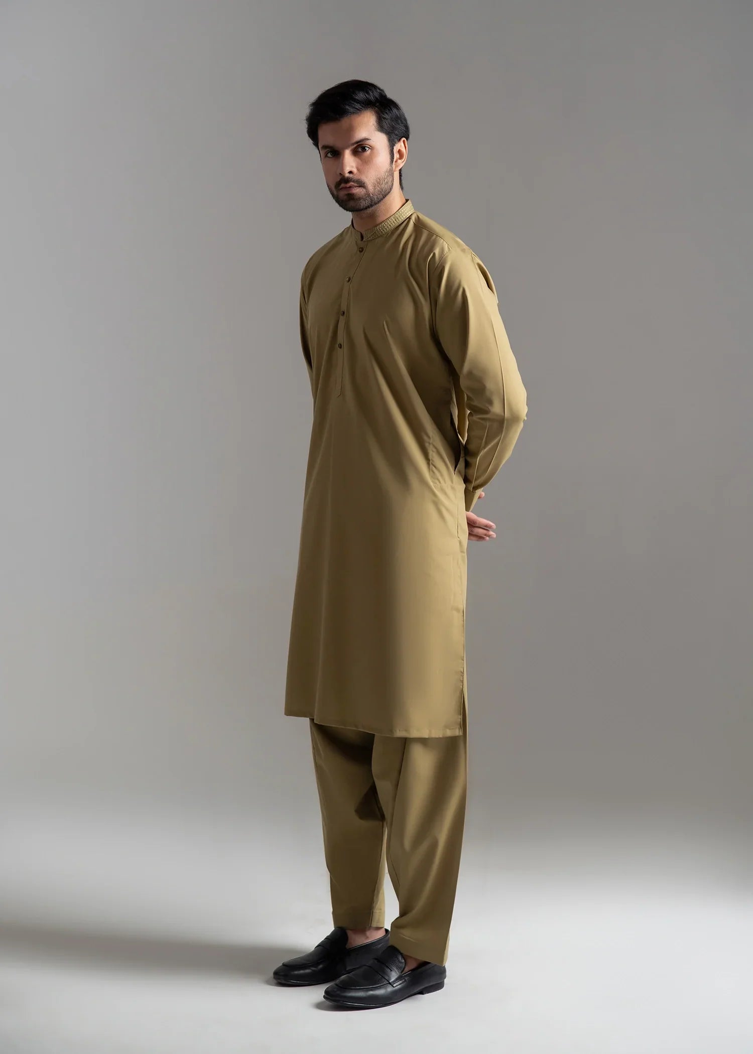Picture of Wash & Wear | Olive Ban Shalwar Kameez - Available at Raja Sahib