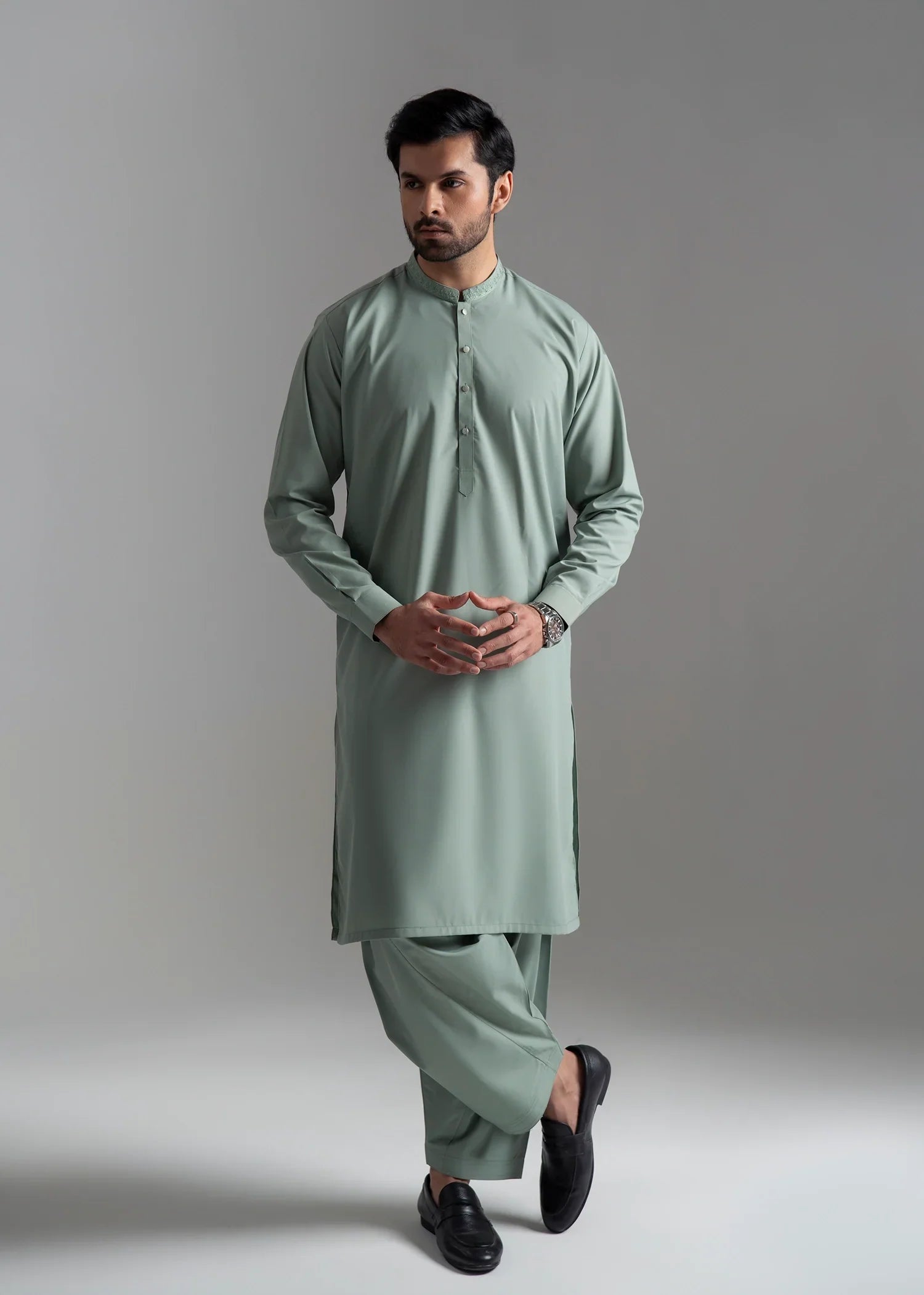 Picture of Wash & Wear | Light Green Ban Shalwar Kameez - Available at Raja Sahib