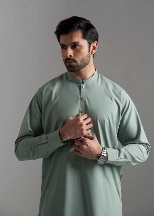 Picture of Wash & Wear | Light Green Ban Shalwar Kameez - Available at Raja Sahib