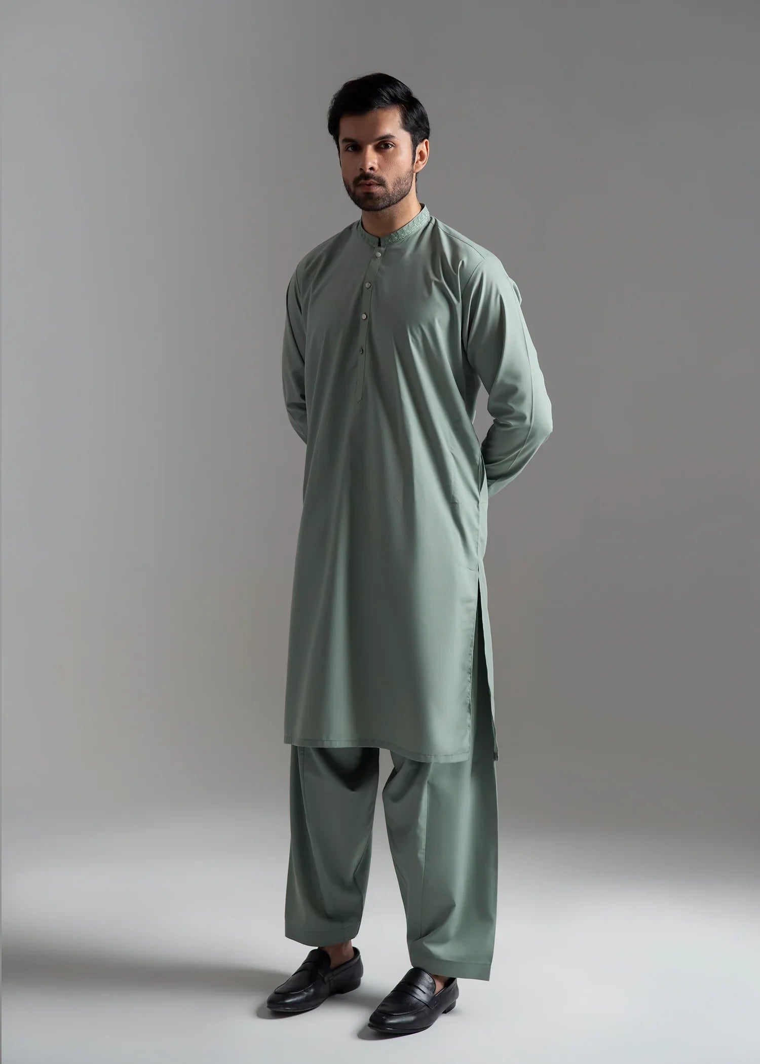 Picture of Wash & Wear | Light Green Ban Shalwar Kameez - Available at Raja Sahib