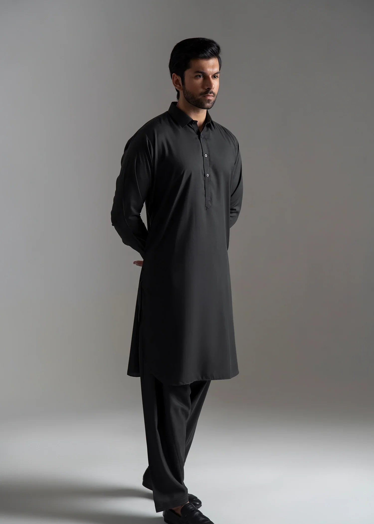 Picture of Wash & Wear | Dark Green Collared Shalwar Kameez - Available at Raja Sahib