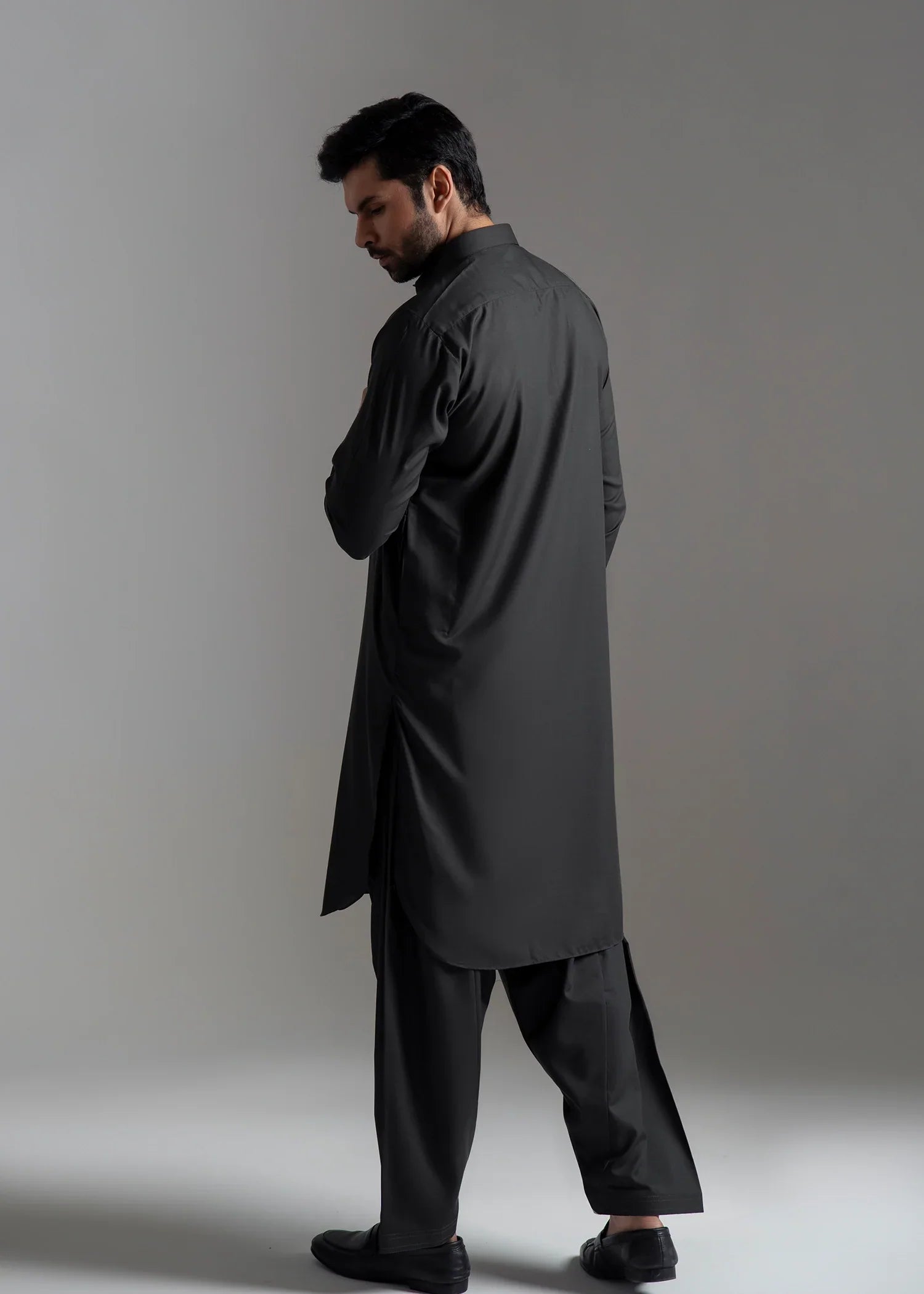Picture of Wash & Wear | Dark Green Collared Shalwar Kameez - Available at Raja Sahib