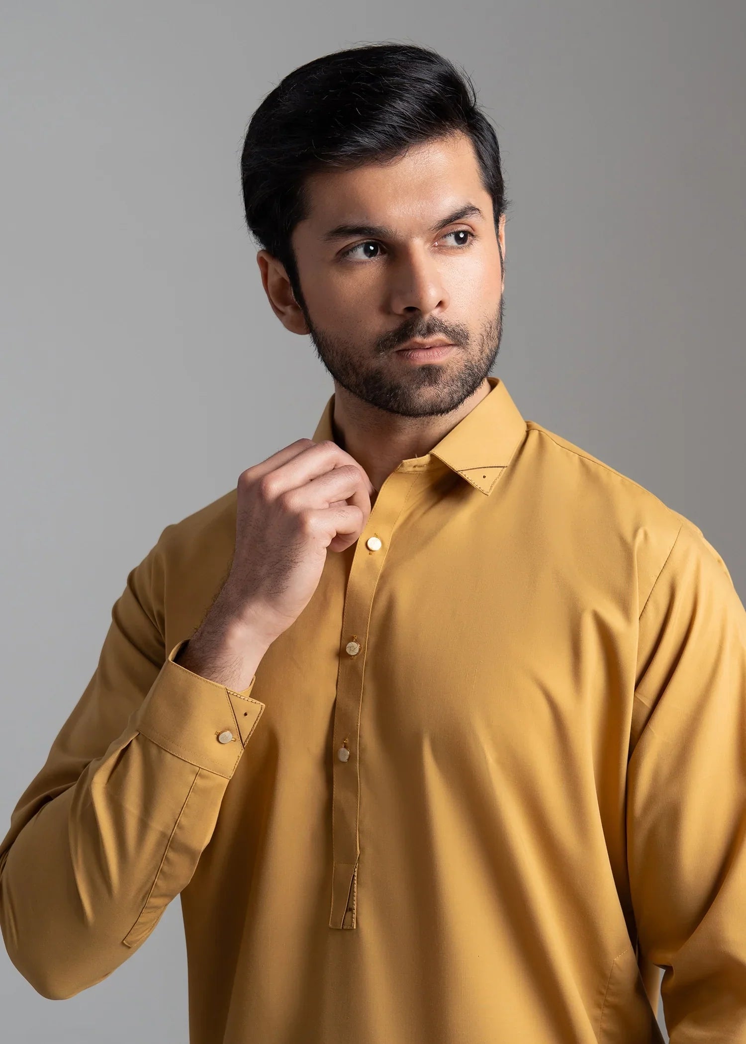 Picture of Wash & Wear | Goldenrod Collared Shalwar Kameez - Available at Raja Sahib