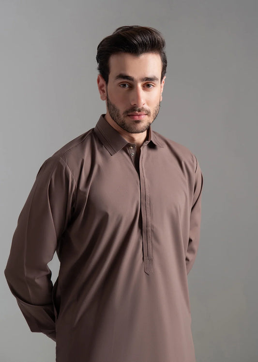 Picture of Wash & Wear | Goldenrod Collared Shalwar Kameez - Available at Raja Sahib