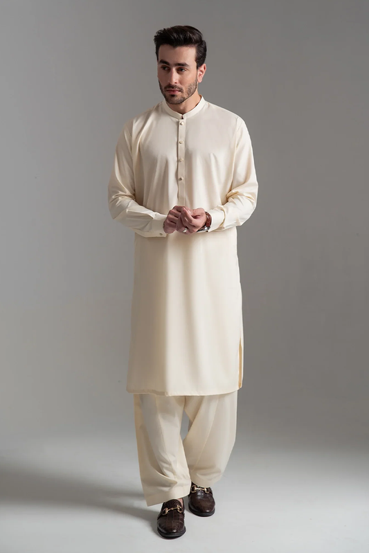 Picture of Wash & Wear | Off-White Ban Shalwar Kameez - Available at Raja Sahib