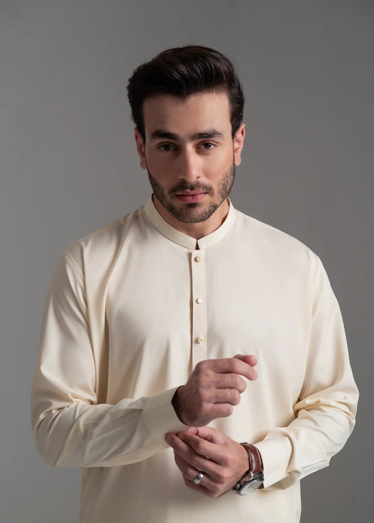 Picture of Wash & Wear | Off-White Ban Shalwar Kameez - Available at Raja Sahib