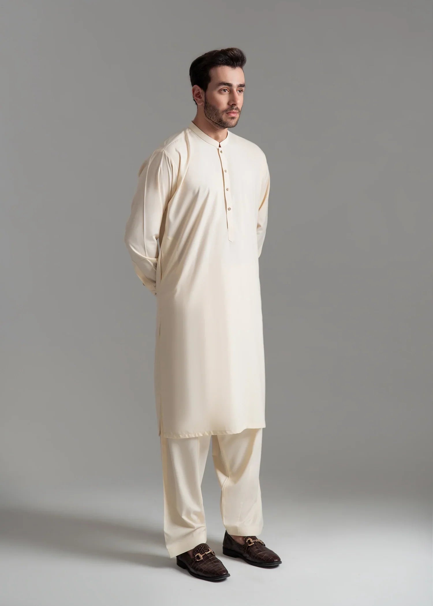 Picture of Wash & Wear | Off-White Ban Shalwar Kameez - Available at Raja Sahib