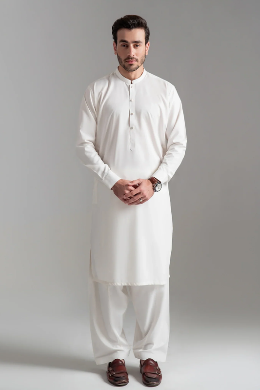 Picture of Wash & Wear | White Ban Shalwar Kameez - Available at Raja Sahib