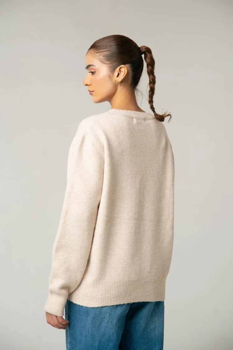 Picture of Ellena - V-Neck Embroidered Knit Sweater - Available at Raja Sahib