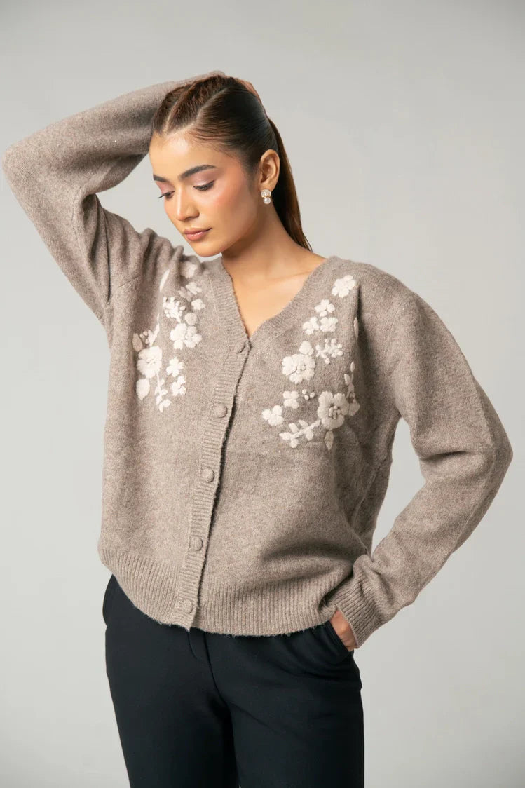 Picture of V-Neck Embroidered Knit Sweater - Available at Raja Sahib