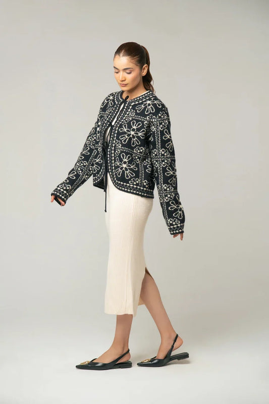 Picture of Ellena - Embroidered Knit Cardigan - Available at Raja Sahib