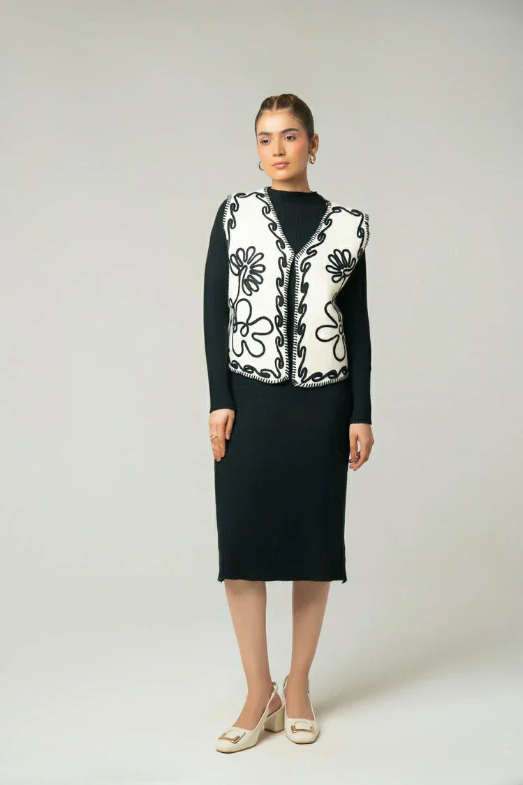 Picture of Ellena - Sleeveless Embroidered Knit Cardigan - Available at Raja Sahib