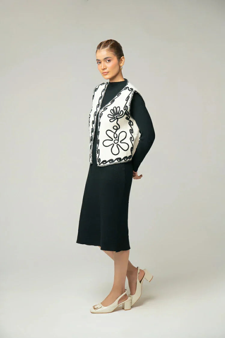 Picture of Ellena - Sleeveless Embroidered Knit Cardigan - Available at Raja Sahib