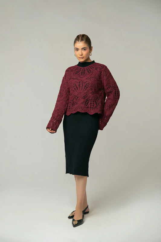 Picture of Ellena - Full Sleeves Crochet Cardigan - Available at Raja Sahib
