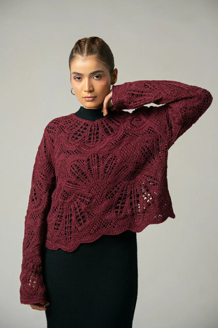 Picture of Ellena - Full Sleeves Crochet Cardigan - Available at Raja Sahib