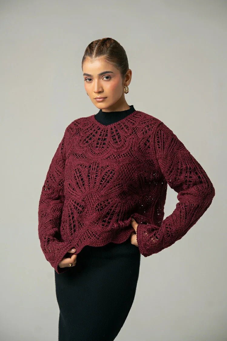 Picture of Ellena - Full Sleeves Crochet Cardigan - Available at Raja Sahib