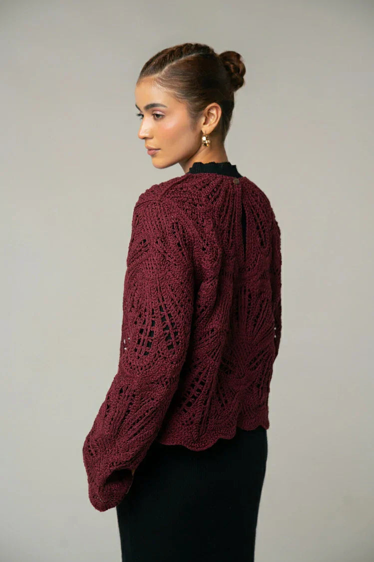 Picture of Ellena - Full Sleeves Crochet Cardigan - Available at Raja Sahib