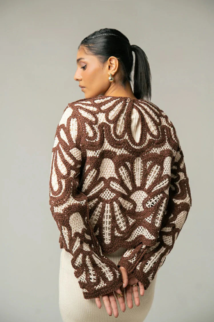 Picture of Full Sleeves Crochet Cardigan - Available at Raja Sahib