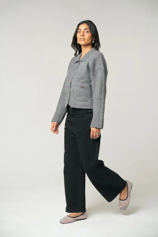 Picture of Ellena - Collar Knit Cardigan - Available at Raja Sahib