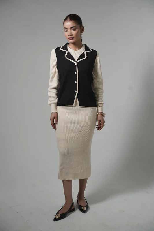 Picture of Sleeveless Collar Knit Cardigan - Available at Raja Sahib