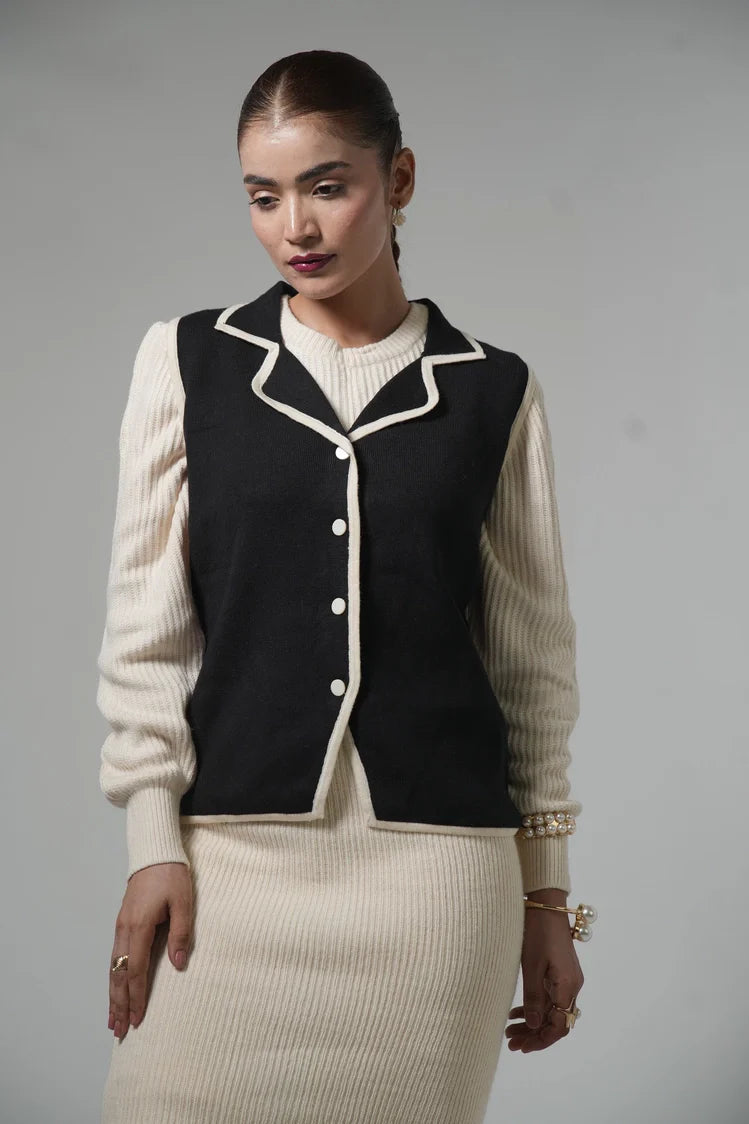 Picture of Sleeveless Collar Knit Cardigan - Available at Raja Sahib