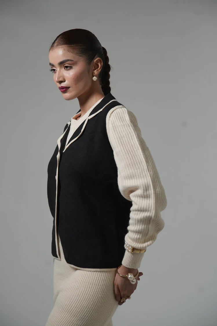 Picture of Sleeveless Collar Knit Cardigan - Available at Raja Sahib