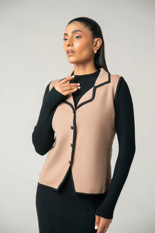 Picture of Ellena - Sleeveless Collar Knit Cardigan - Available at Raja Sahib