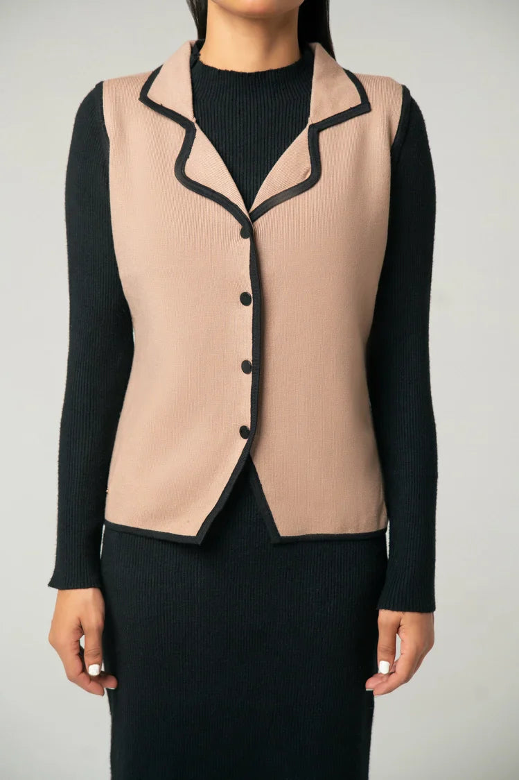 Picture of Ellena - Sleeveless Collar Knit Cardigan - Available at Raja Sahib
