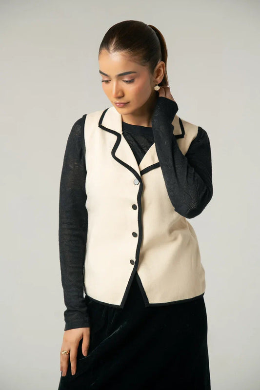 Picture of Ellena - Sleeveless Collar Knit Cardigan - Available at Raja Sahib