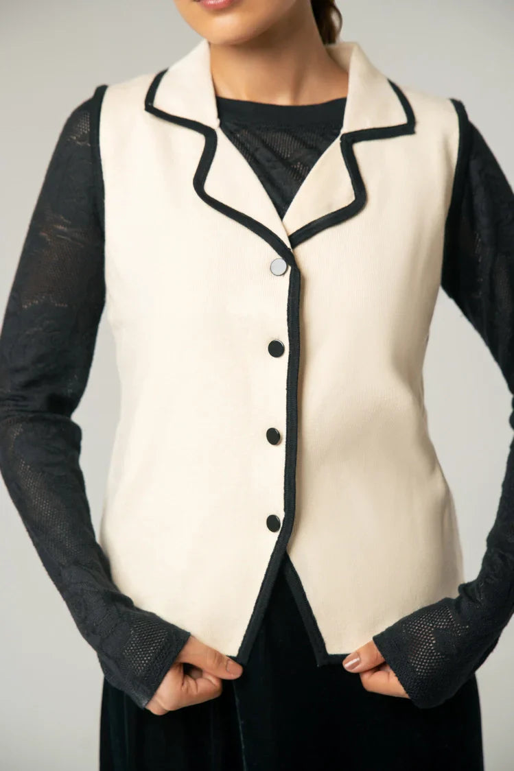 Picture of Ellena - Sleeveless Collar Knit Cardigan - Available at Raja Sahib