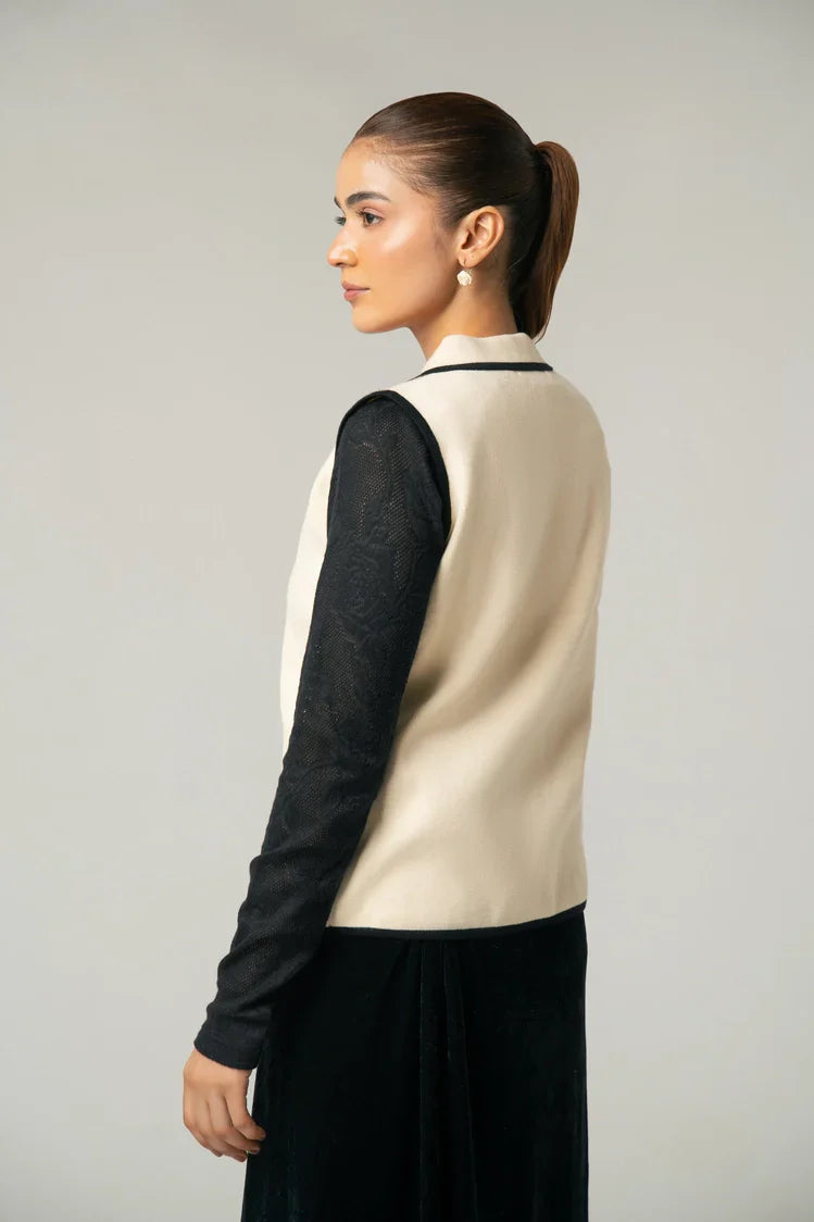 Picture of Ellena - Sleeveless Collar Knit Cardigan - Available at Raja Sahib