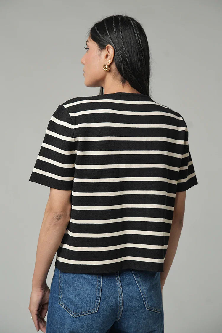 Picture of Short Sleeves Striped Knit Cardigan - Available at Raja Sahib