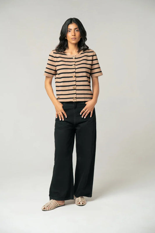 Picture of Short Sleeves Striped Knit Cardigan - Available at Raja Sahib