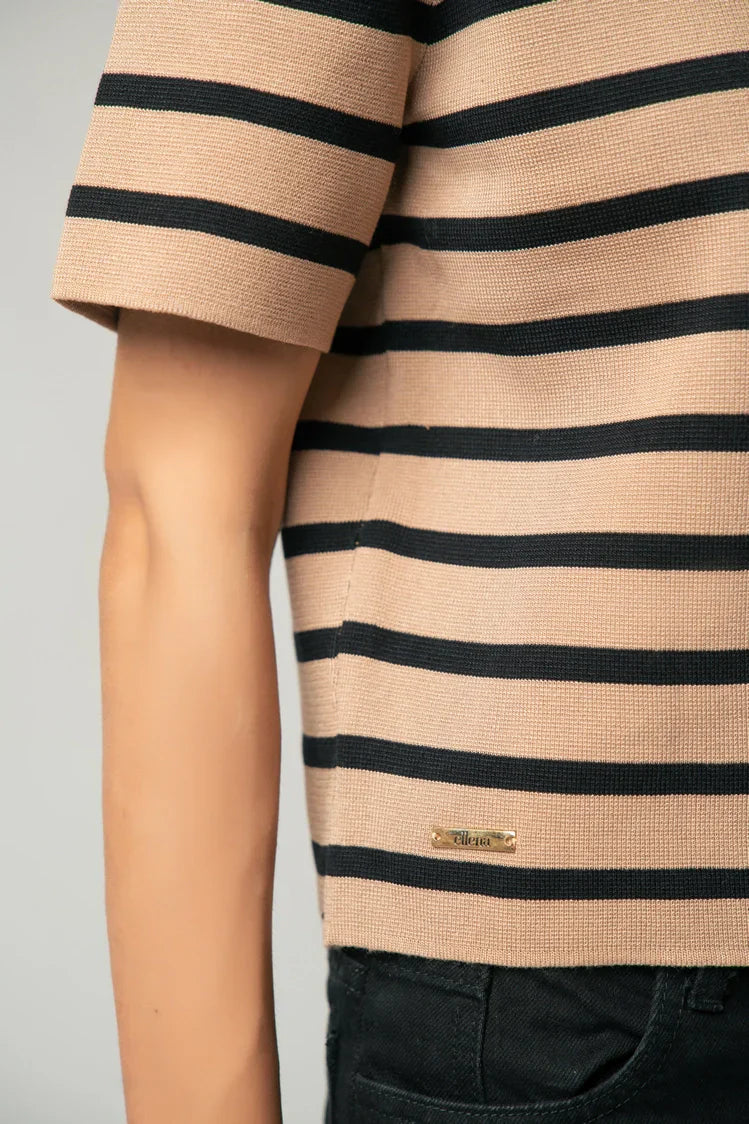 Picture of Short Sleeves Striped Knit Cardigan - Available at Raja Sahib