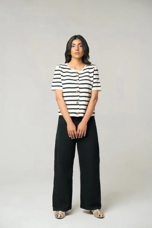 Picture of Short Sleeves Striped Knit Cardigan - Available at Raja Sahib