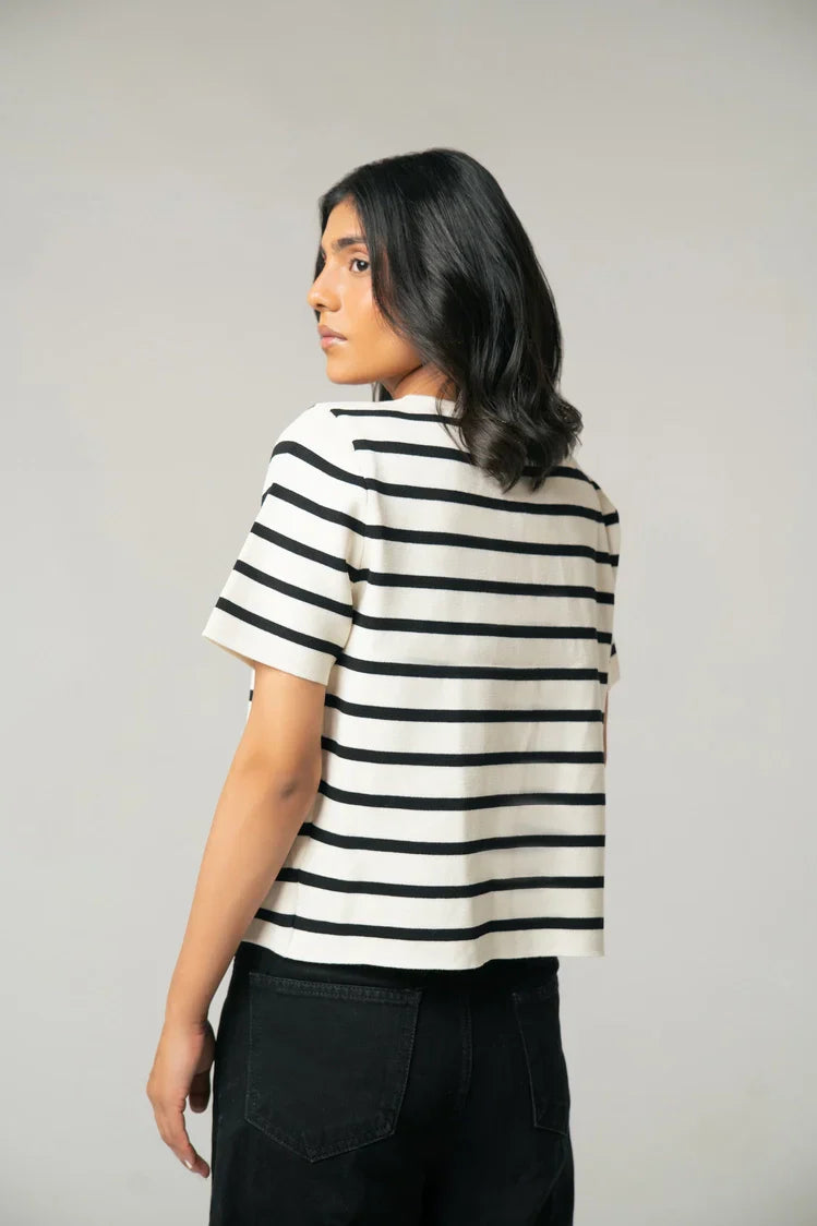 Picture of Short Sleeves Striped Knit Cardigan - Available at Raja Sahib