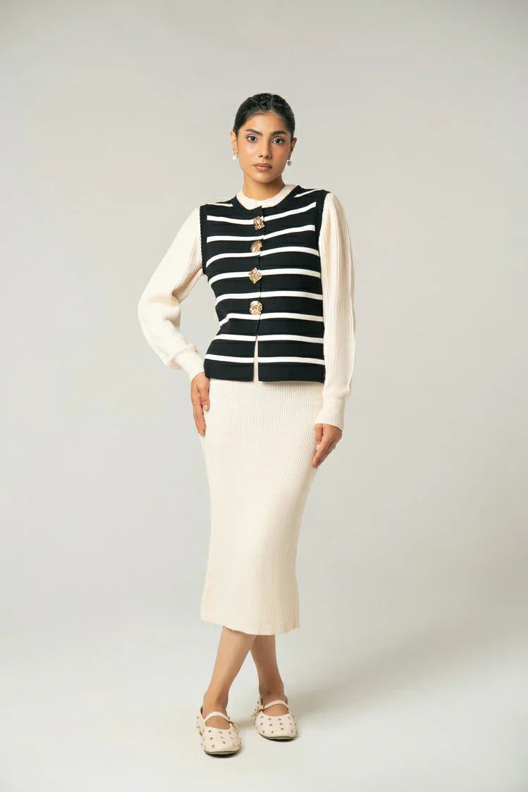 Picture of Sleeveless Striped Knit Cardigan - Available at Raja Sahib